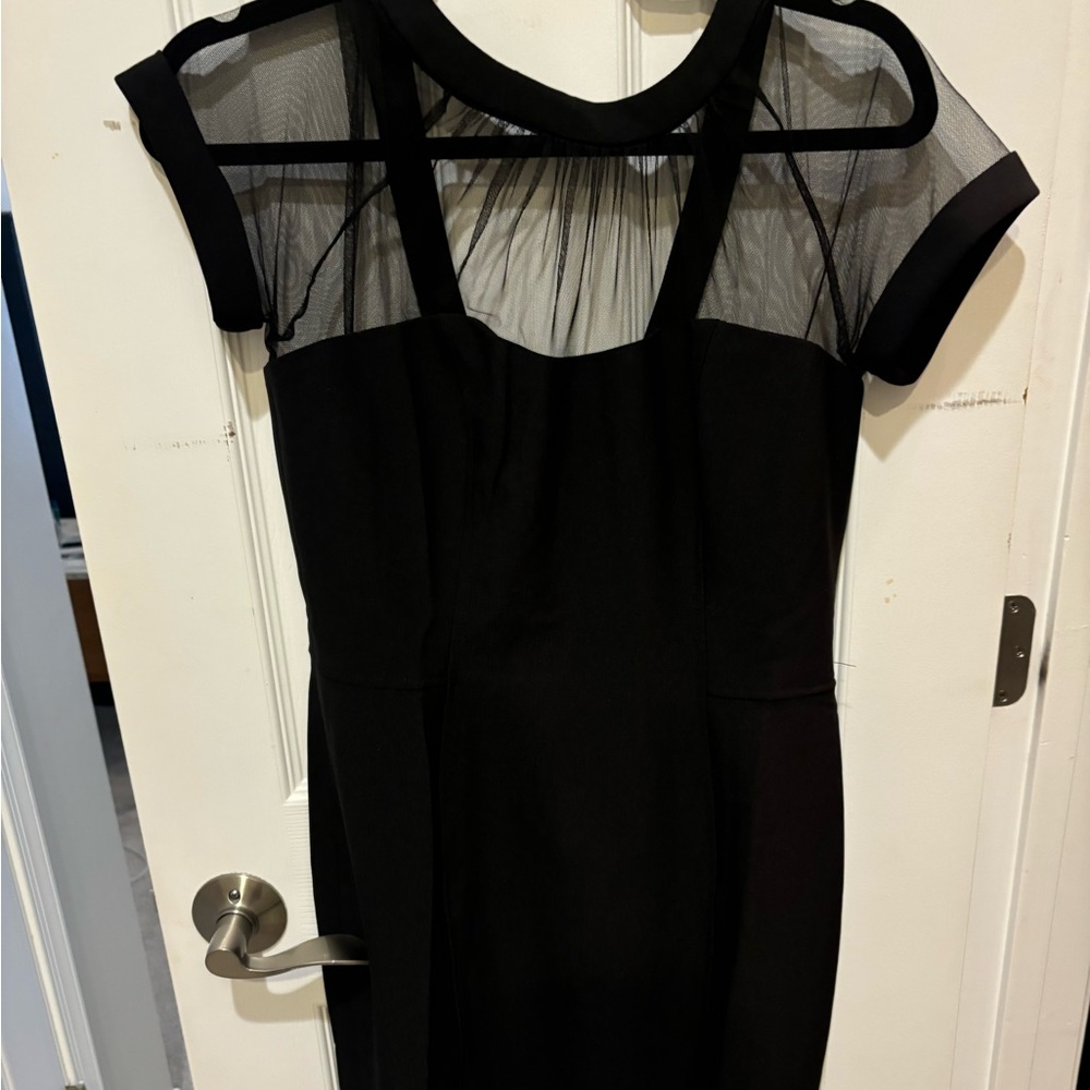 Maggie London illusion neckline black dress
